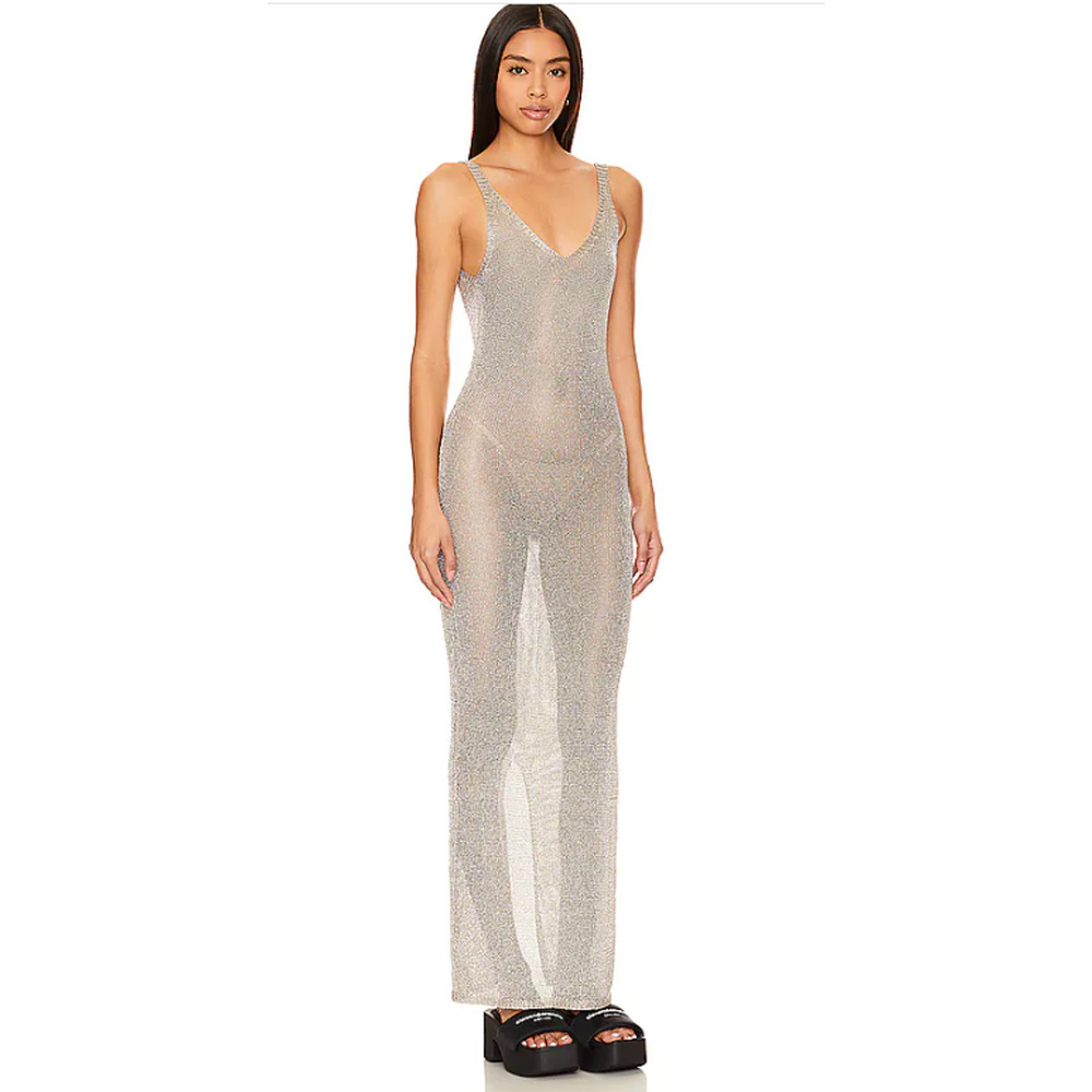 NWT Superdown Egon Gold Metallic Knit Maxi Dress Sz L Backless Party Resort Beac - Picture 3 of 14